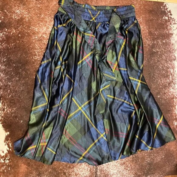 Cato Plaid Midi Skirt Navy Green Yellow Tartan Wrap Style XL - Picture 3 of 7